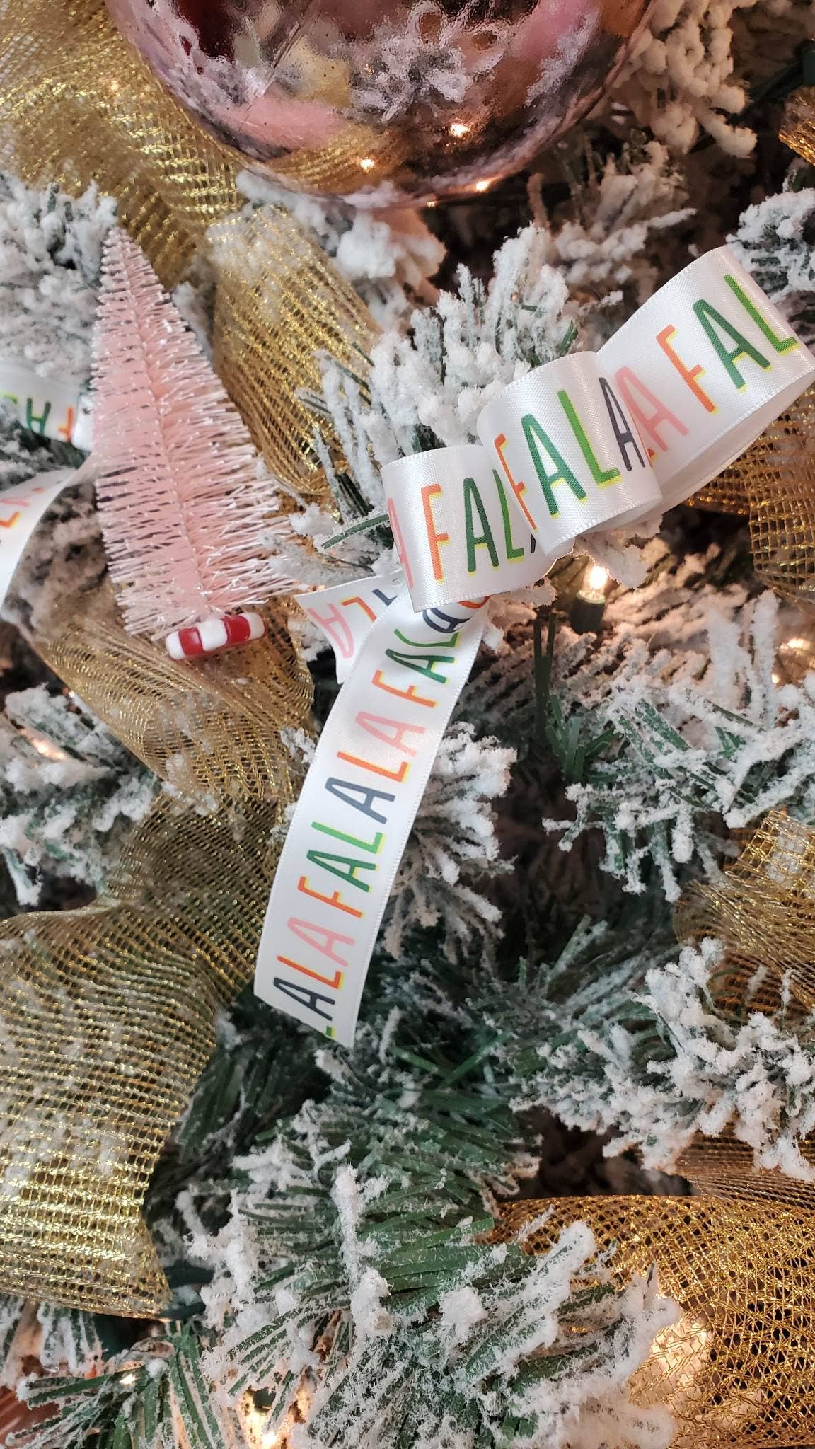 ~1" Fa La La Whimsical Satin Holiday Print Ribbon