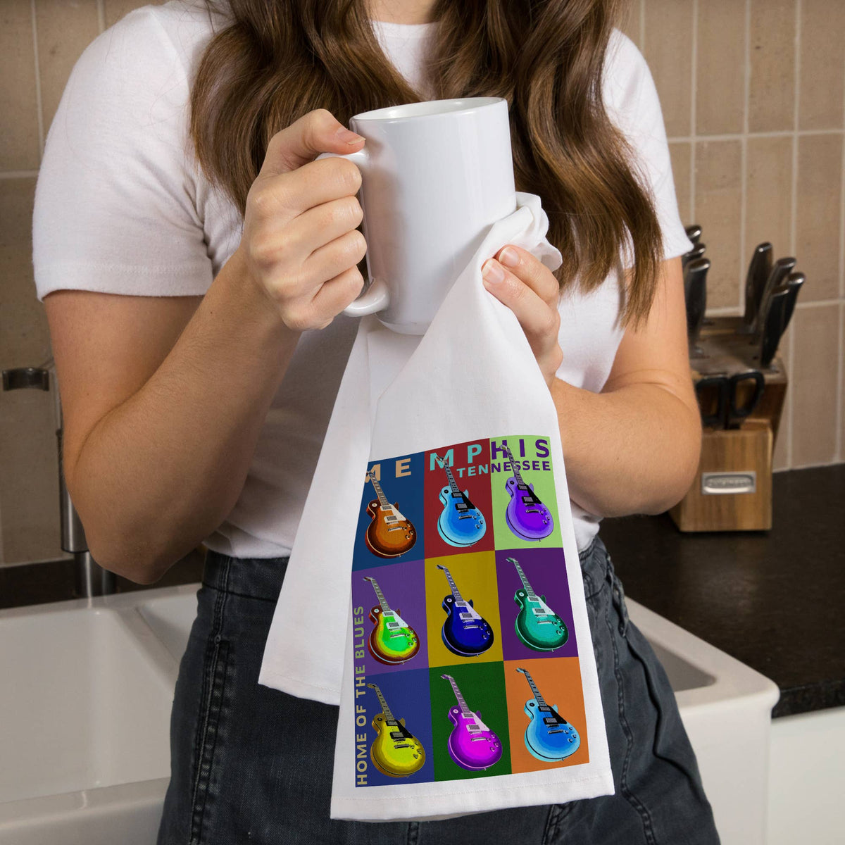 ORGANIC TEA TOWEL Memphis, Tennessee, Guitar Pop Art