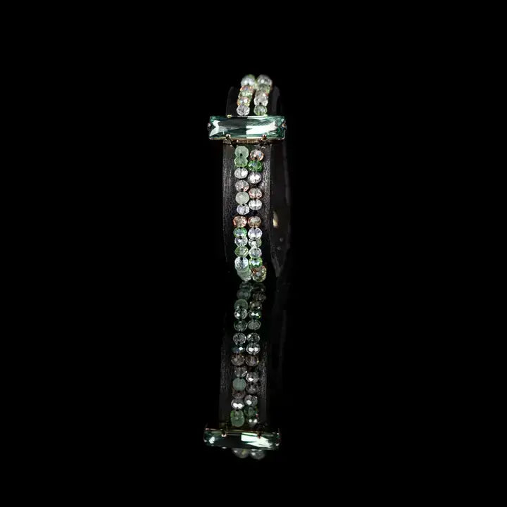 Emerald Crystal Beaded Leather Cuff Bracelet