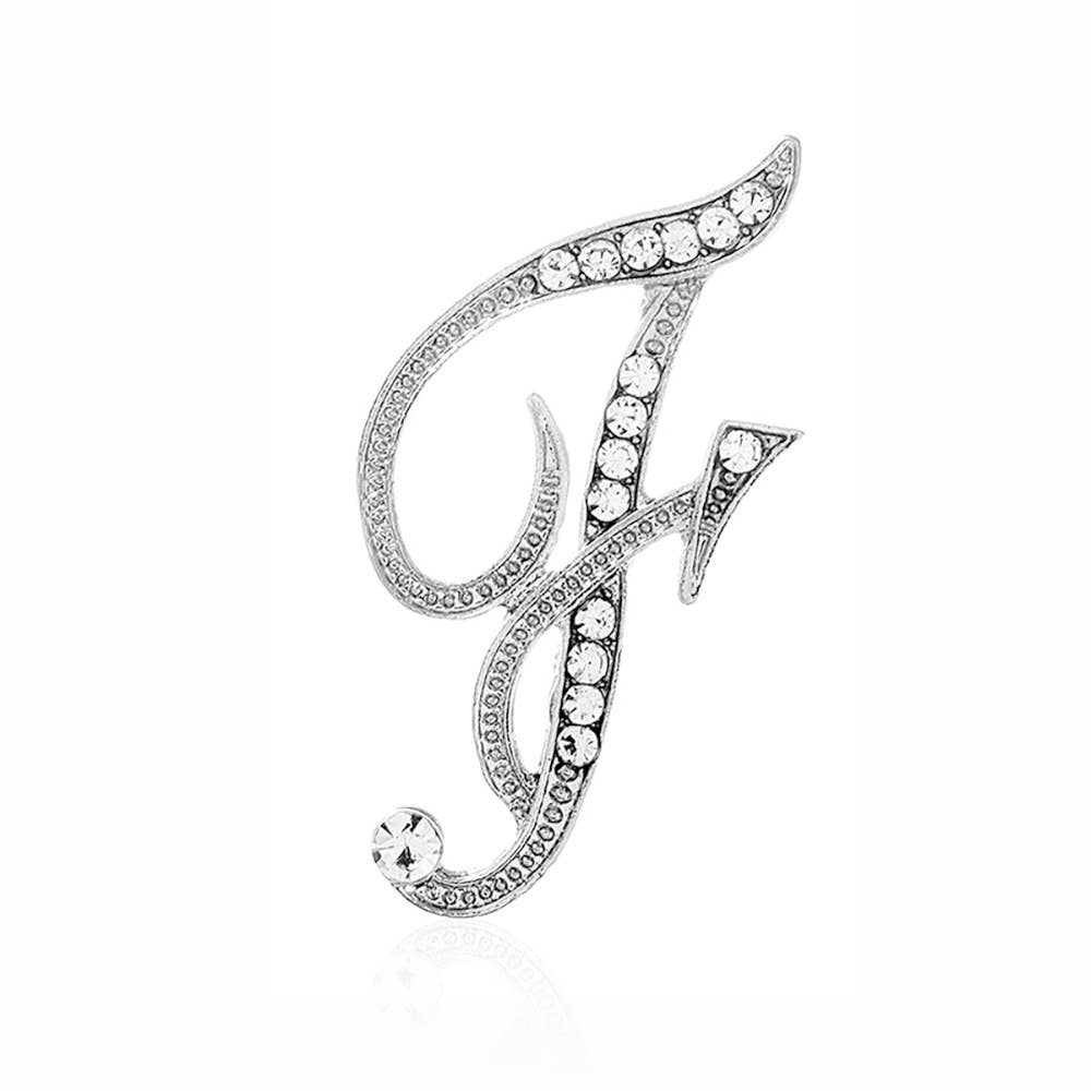Stone Paved Monogram Initial Letter Pin Brooches