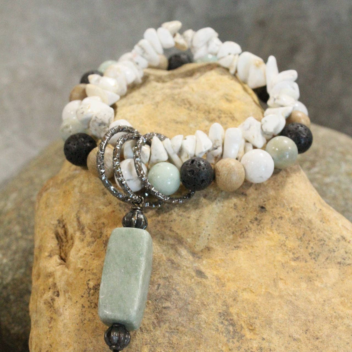 Bohemian Stone &amp; Link Nugget Bracelet Set