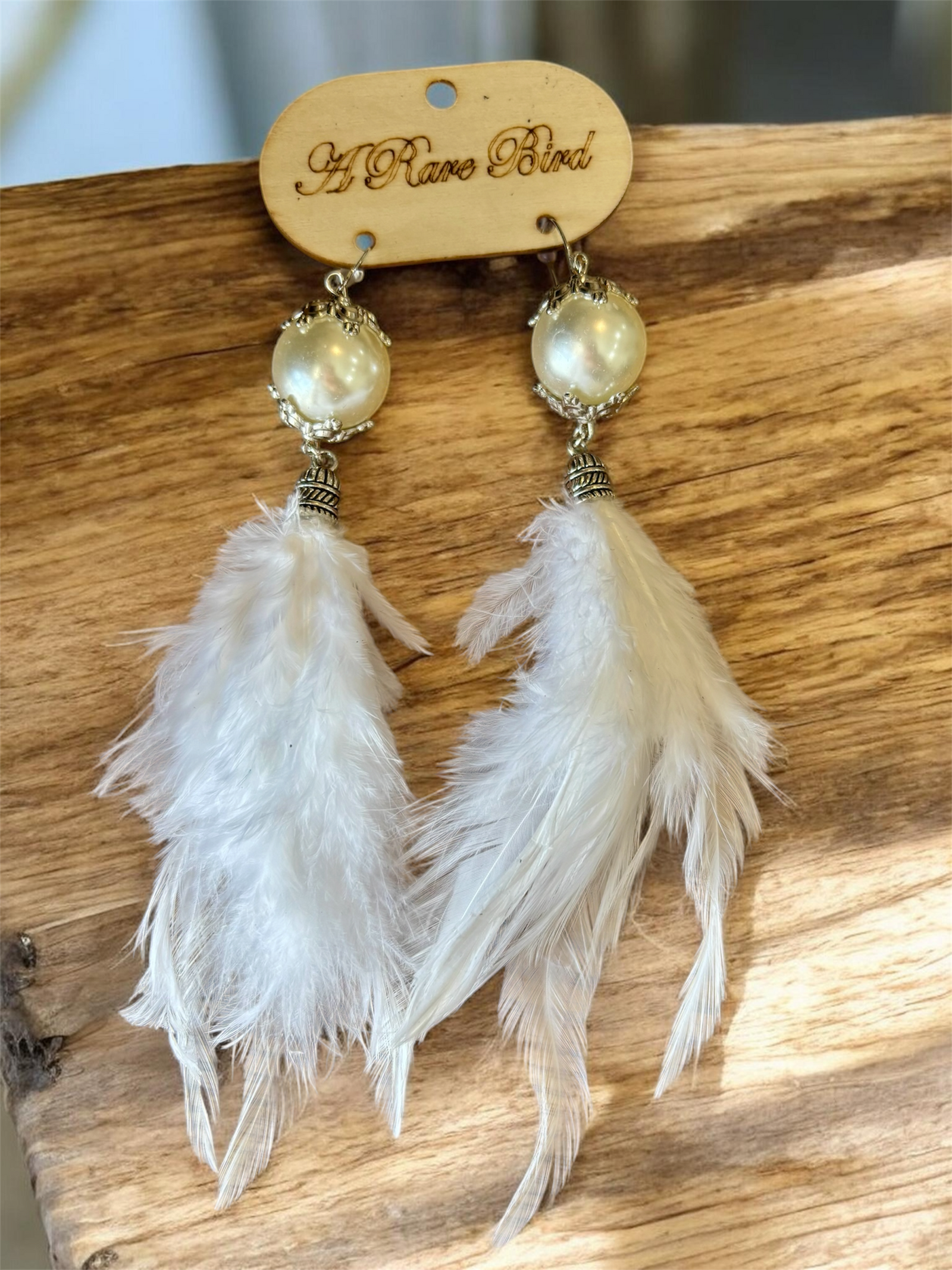 Snowy Pearl Feather Earrings