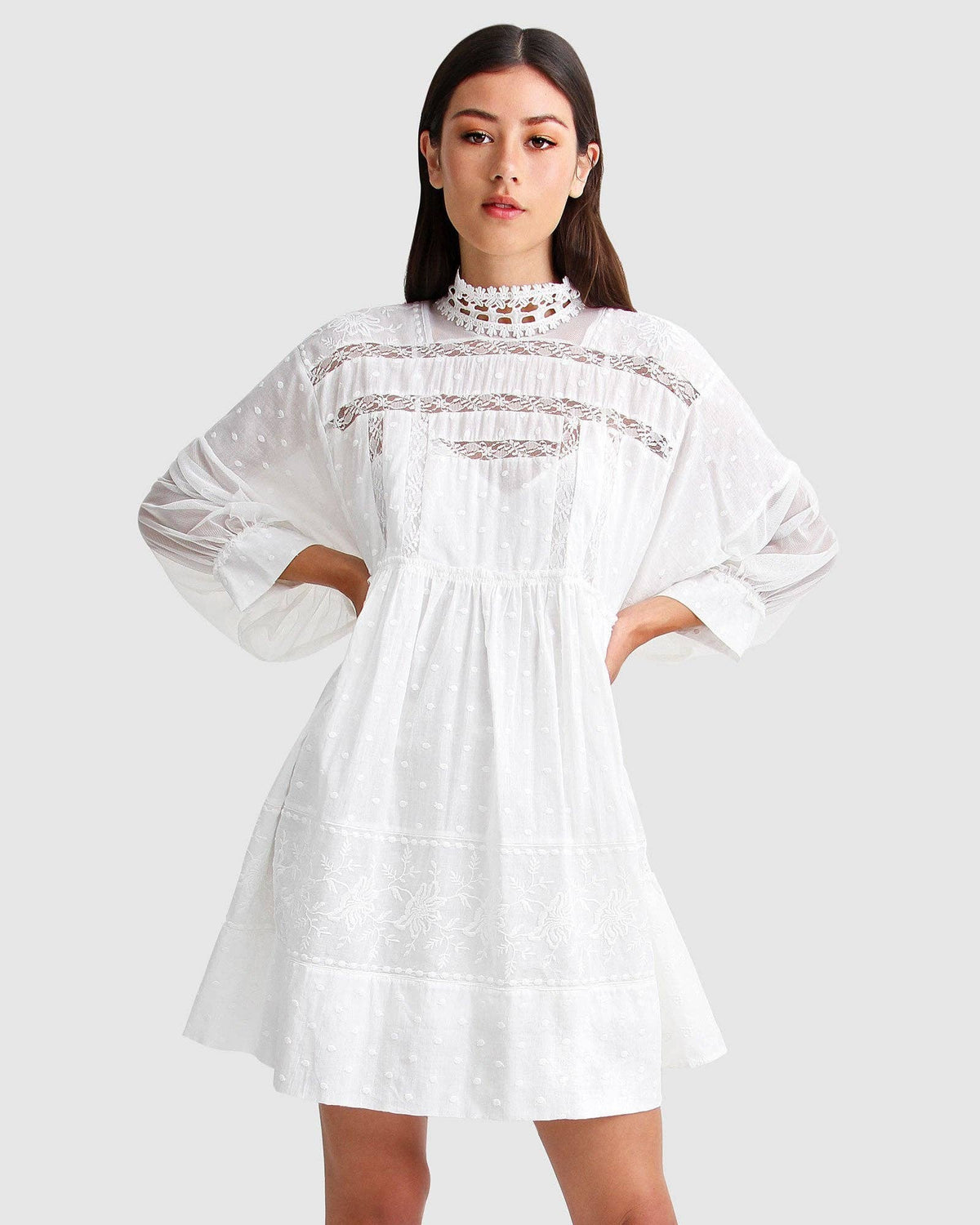 Unforgettable Oversized Lace Mini Dress - White: XS-S