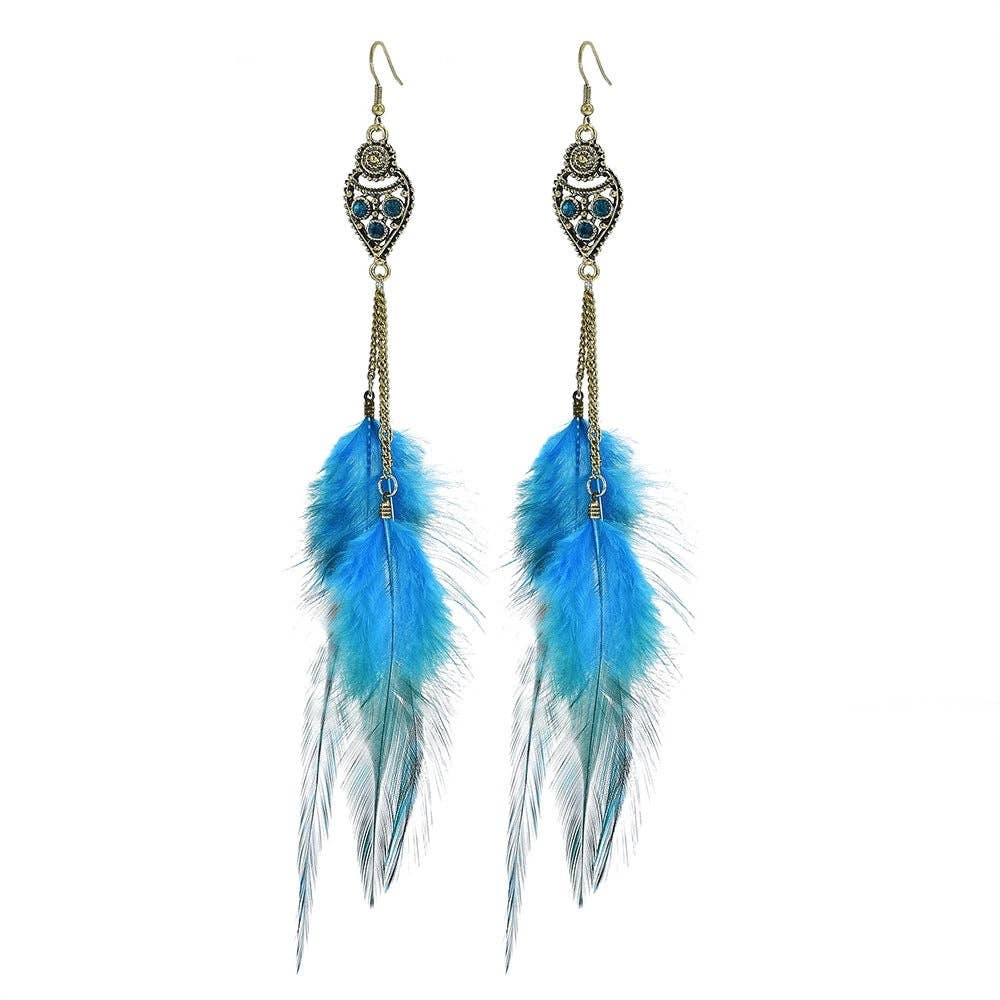 Long Feather Tassel Dangle Earrings