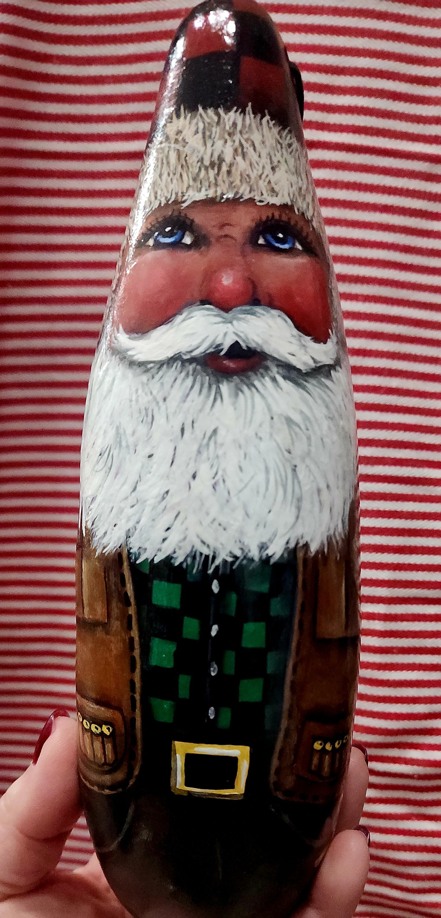 11" Christmas Hunting Santa on a Banana Gourd, hand painted by local Memphian DJ Kelly