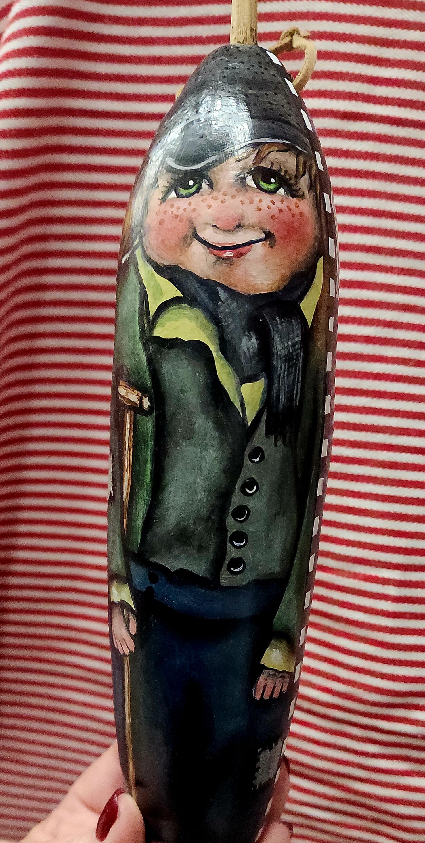 11" Christmas Tiny Tim/Scrooge DOUBLE SIDE Gourd, hand painted by local Memphian DJ Kelly