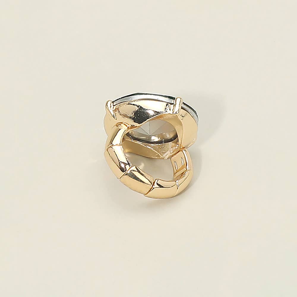 Bold Round Faceted Stone Accent Statement Stretch Ring