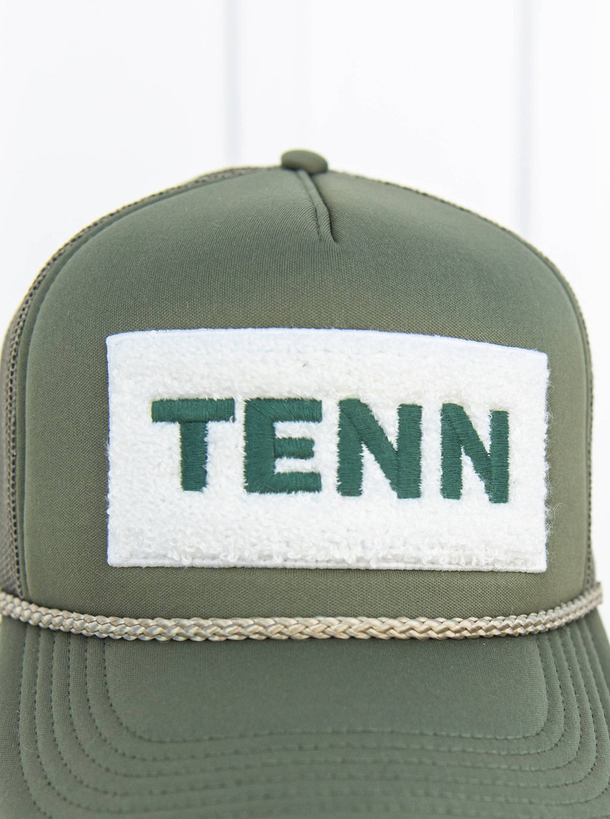 Tennessee "TENN" Chenille Patch Trucker Hat, Sage Green