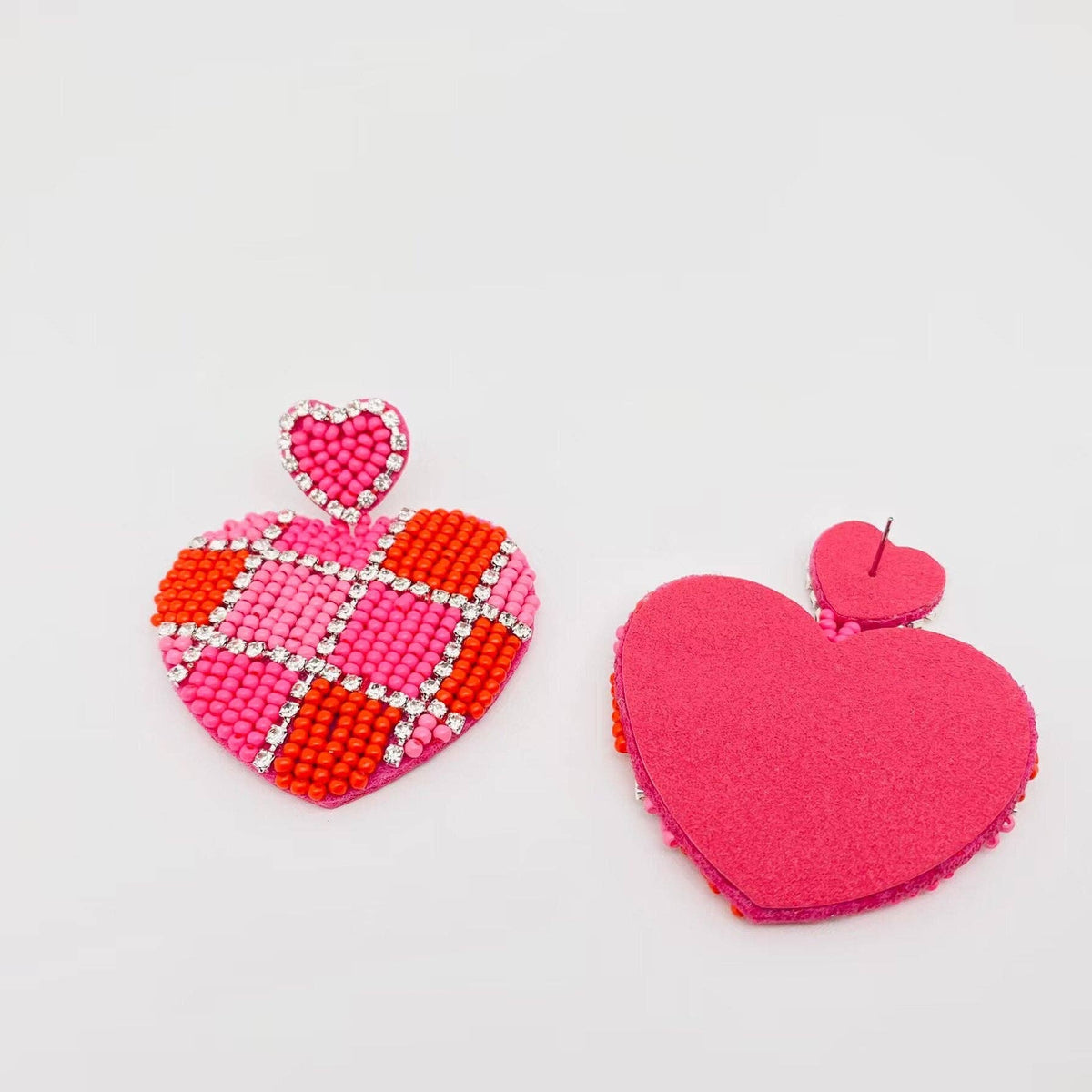 Rhinestone &amp; Beads Hand Woven Heart Charm Earrings