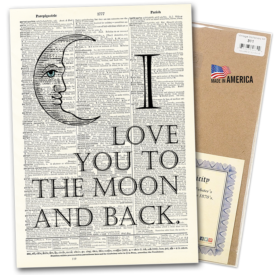 Art | Dictionary Page | Vintage | Love you to the moon
