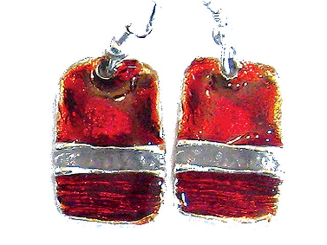 Pewter Earrings with Color Enamel - Red/Silver