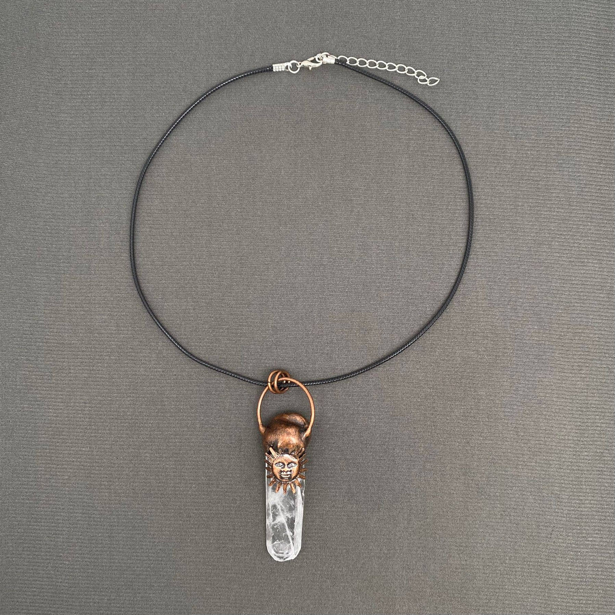 White Crystal Sun Charm Wax Cord Necklace