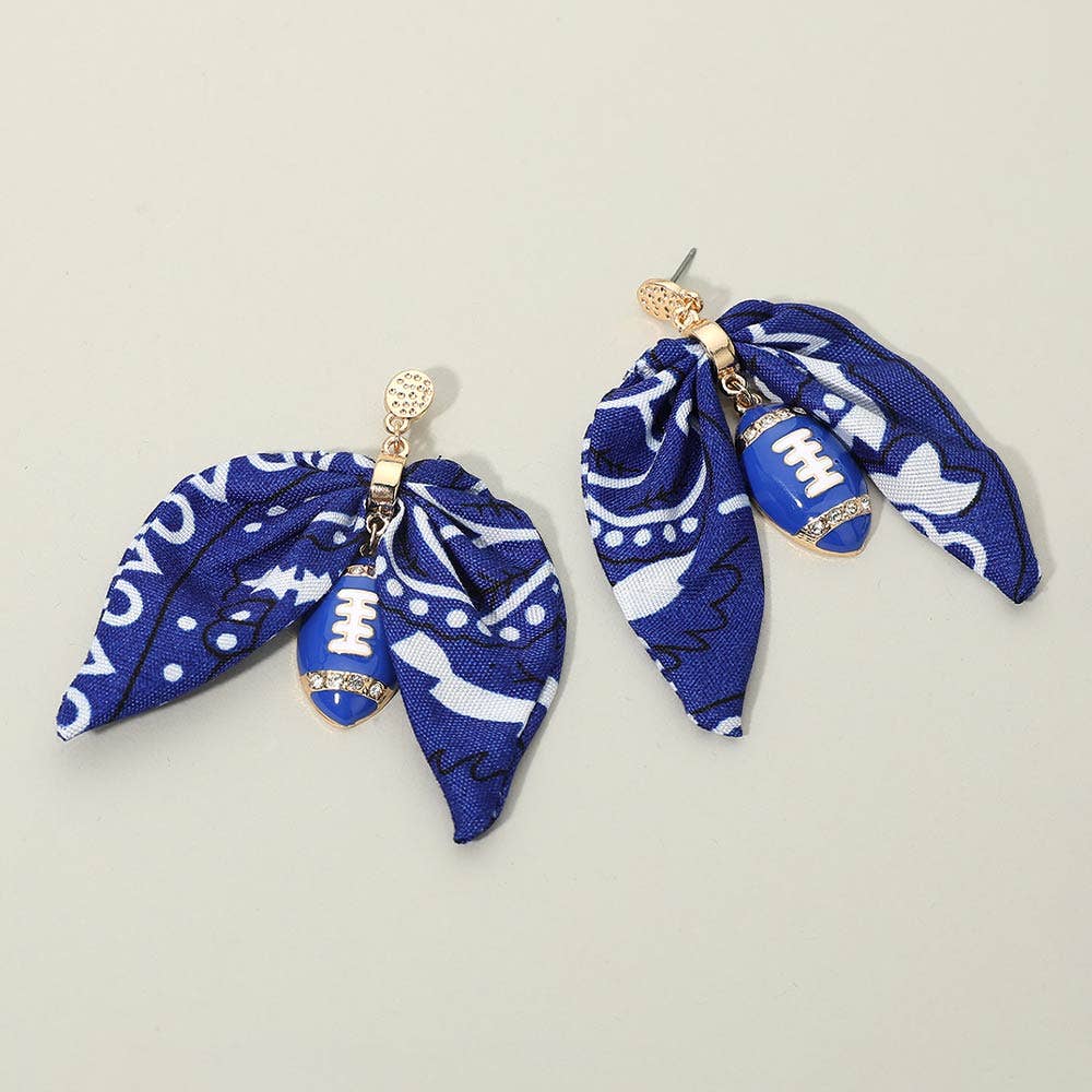 Football Fabric Bow Drop Earrings