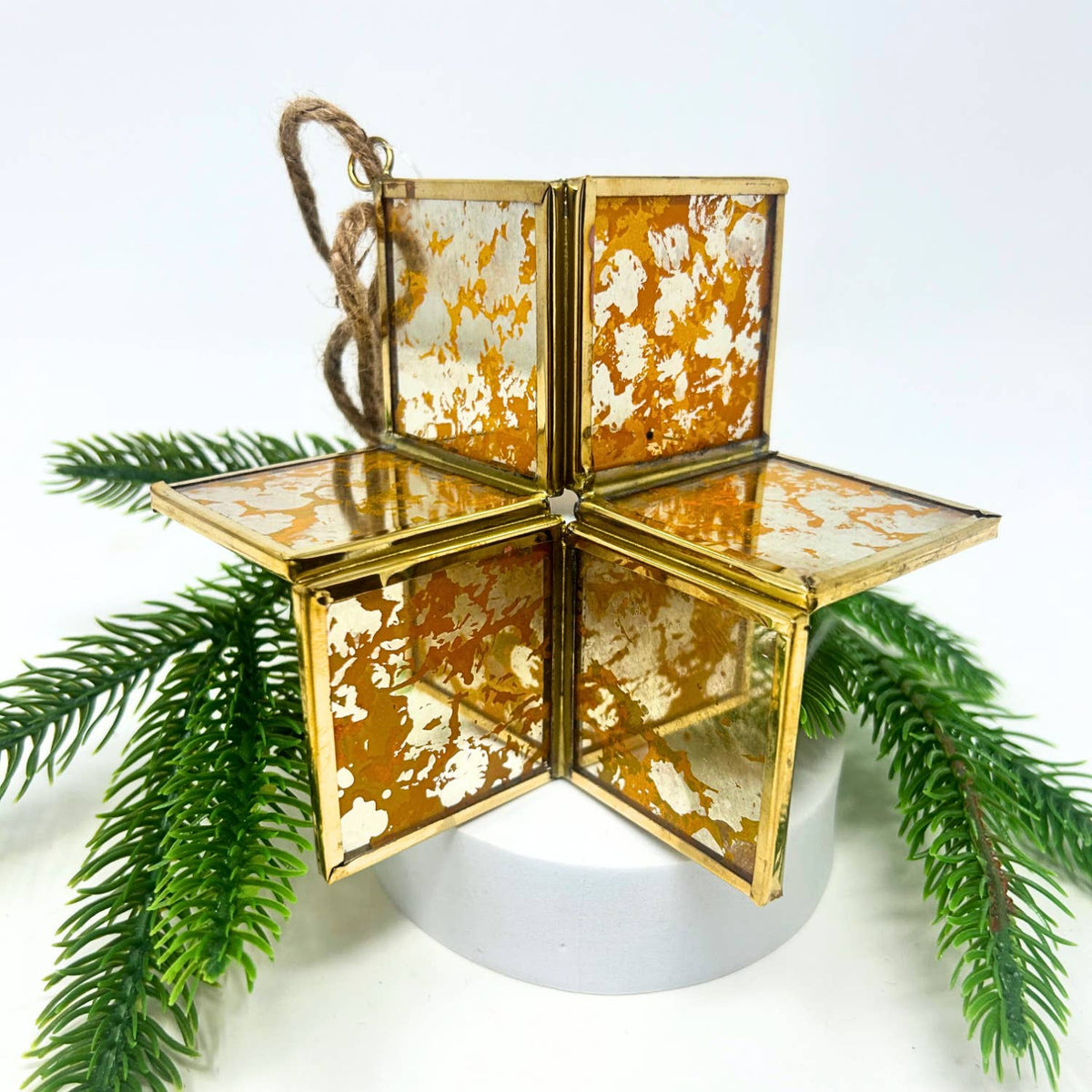Antique Gold Glass 3D Star Ornament 5”