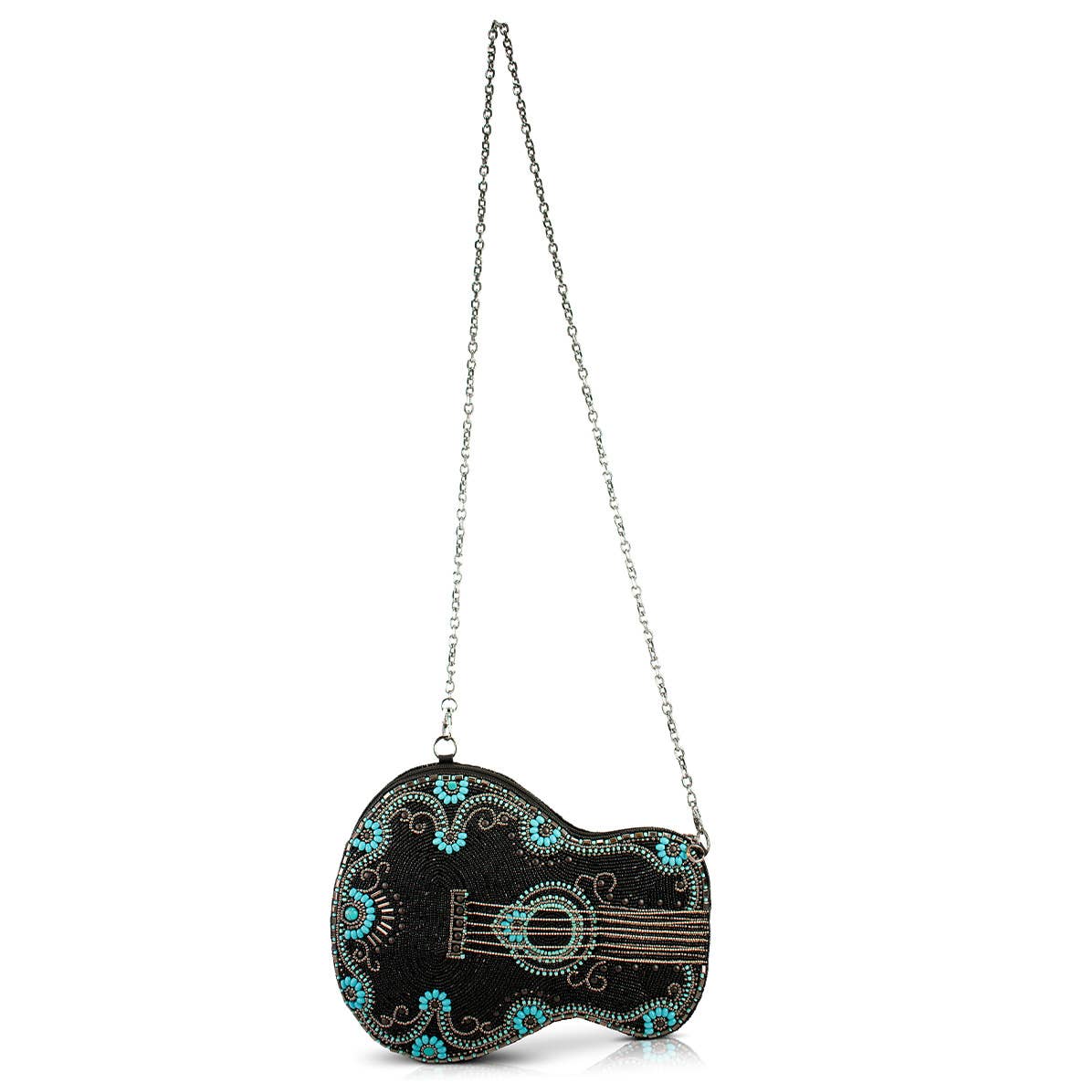 Turquoise Tune Guitar Shaped Beaded Crossbody Handbag