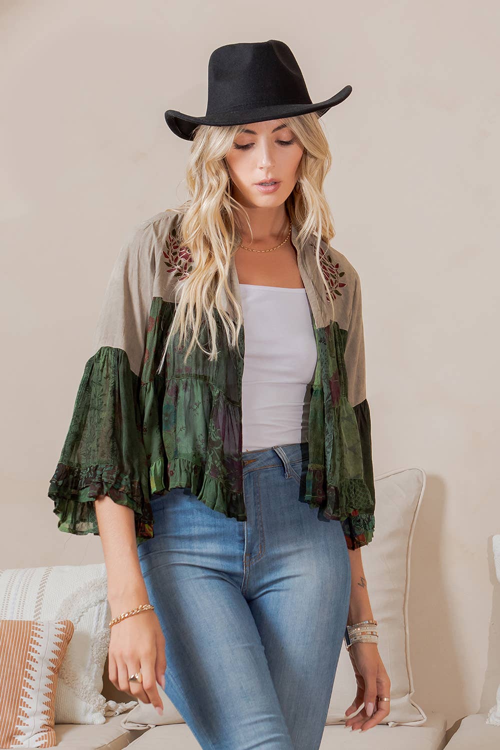 Vintage Bohemian : Tiered Patchwork Cropped Shrug