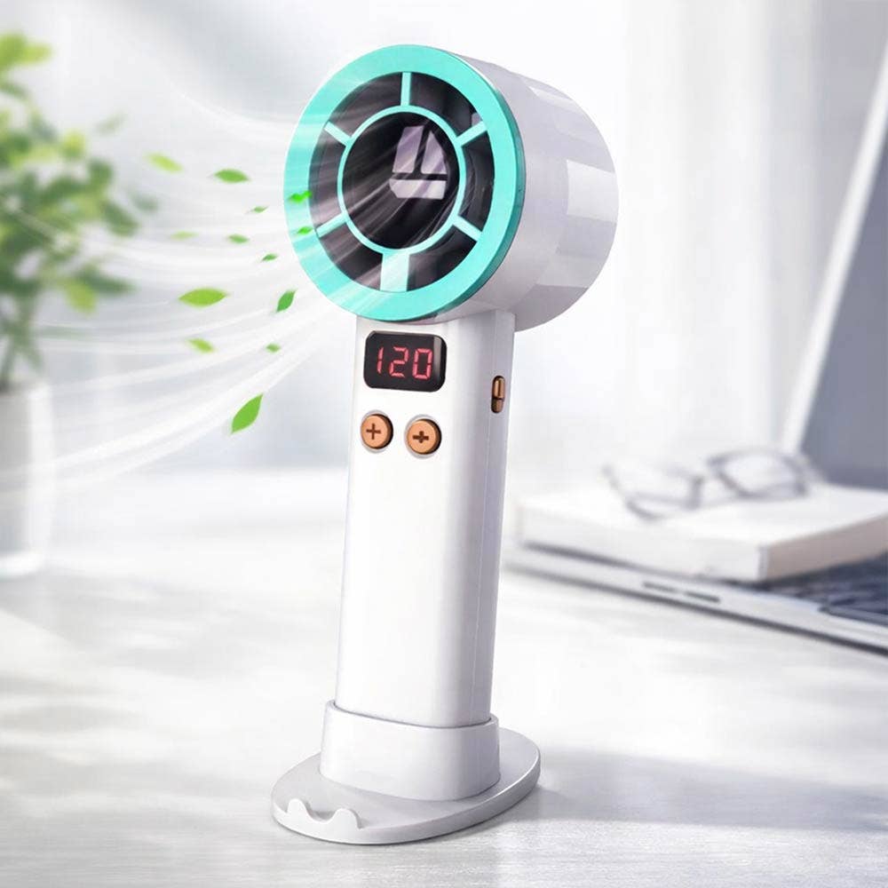Light Up Digital Display Adjustable Speed Phone Stand Portable Handheld Mini Fan
