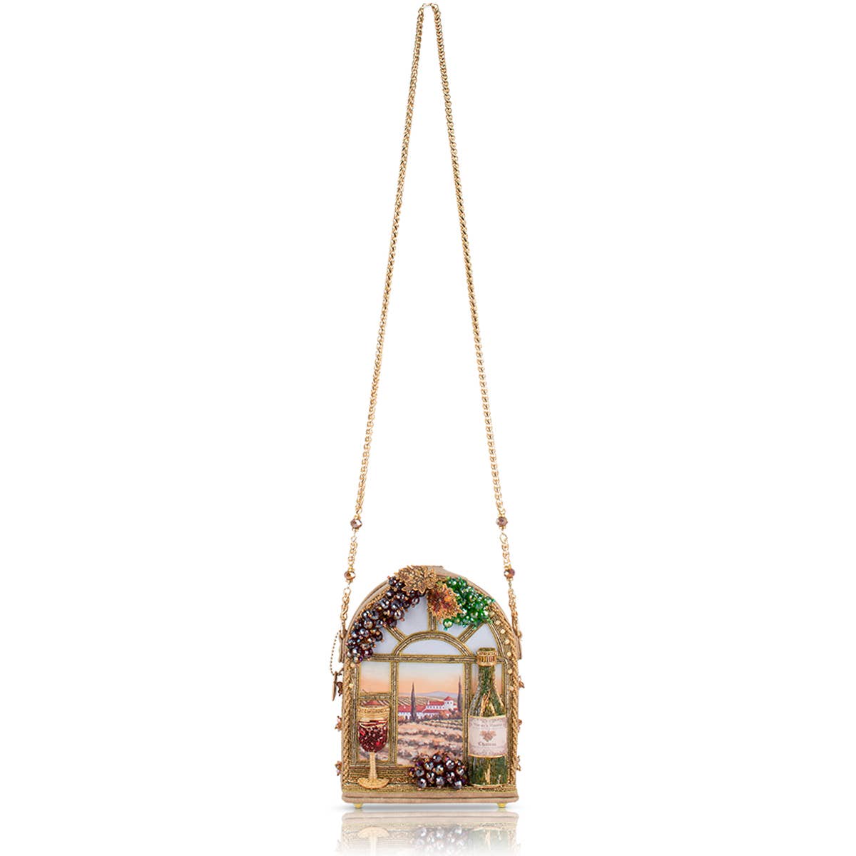 Wine Country beaded wine bottle and glass crossbody bag
