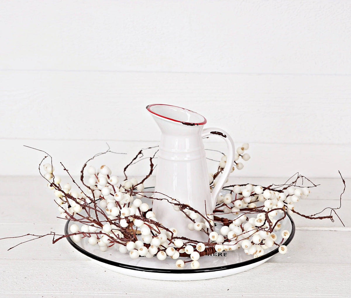 18in(6.5in)Wreath-White Snowberries with wispy twigs-