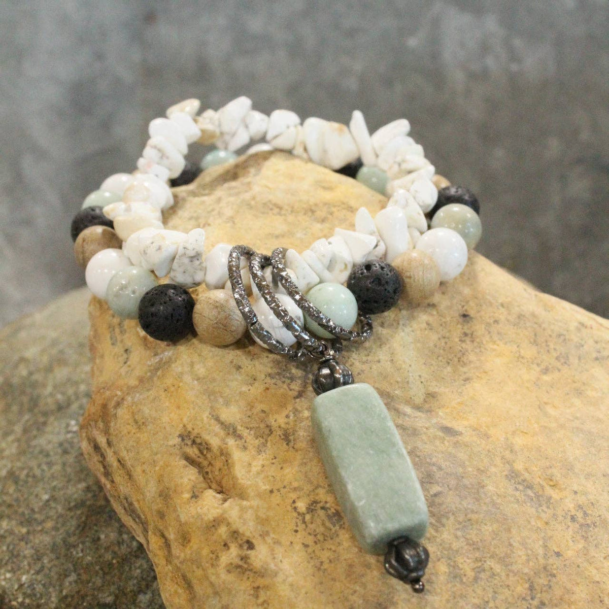 Bohemian Stone &amp; Link Nugget Bracelet Set