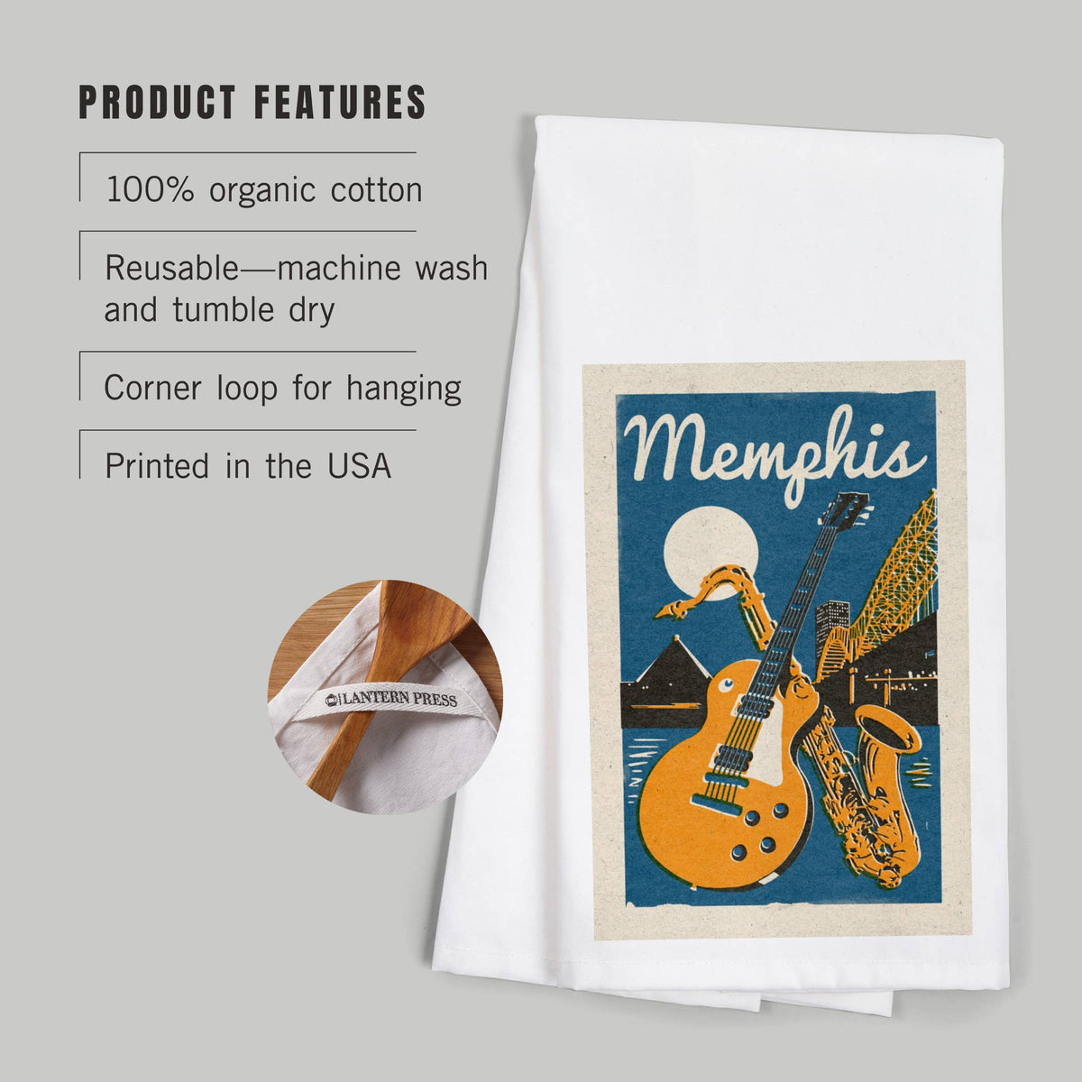 ORGANIC TEA TOWEL Memphis, Tennessee, Woodblock