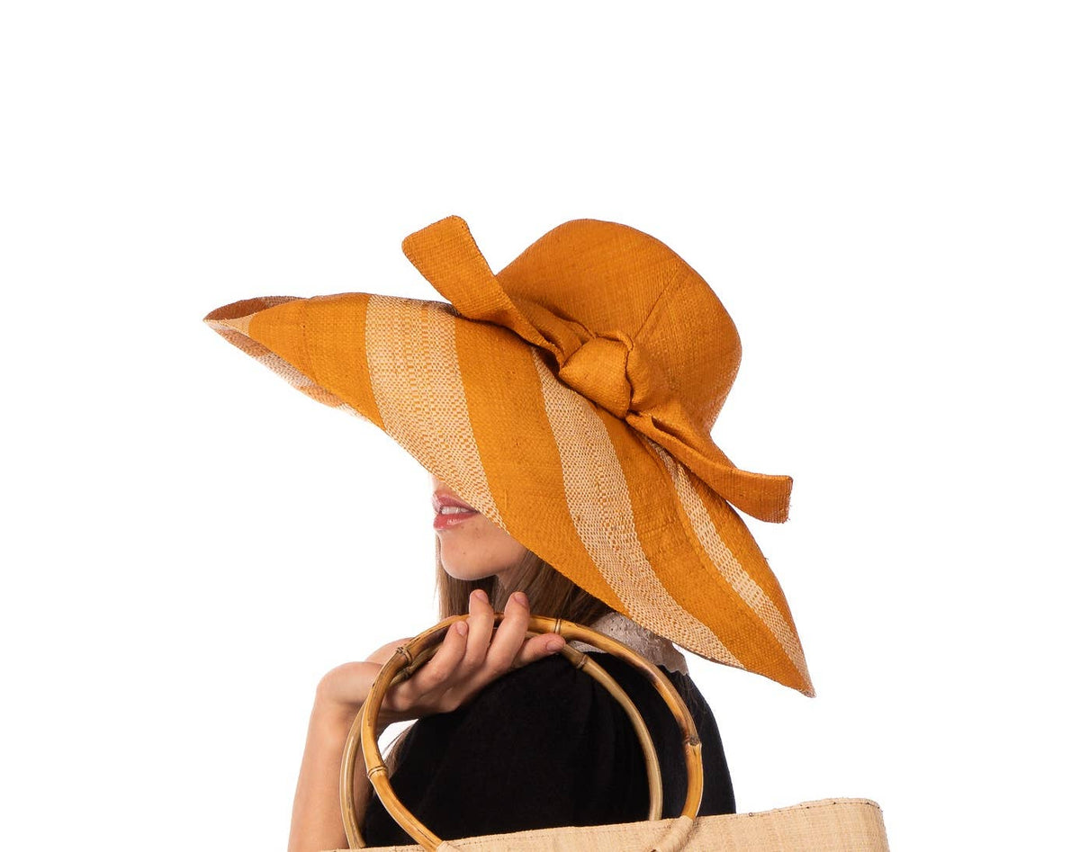 Audrey 5" Wide Brim Big Bow Stripe Straw Sun Hats