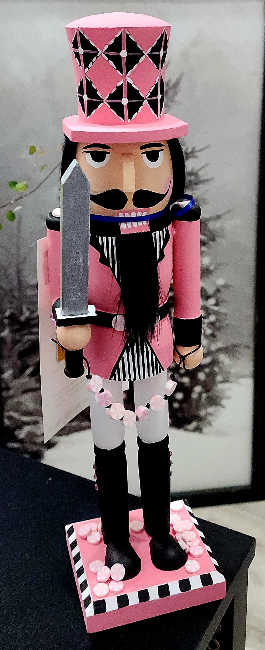 14" Pink/Black Candy Nutcracker ORIGINAL by Kim Cook