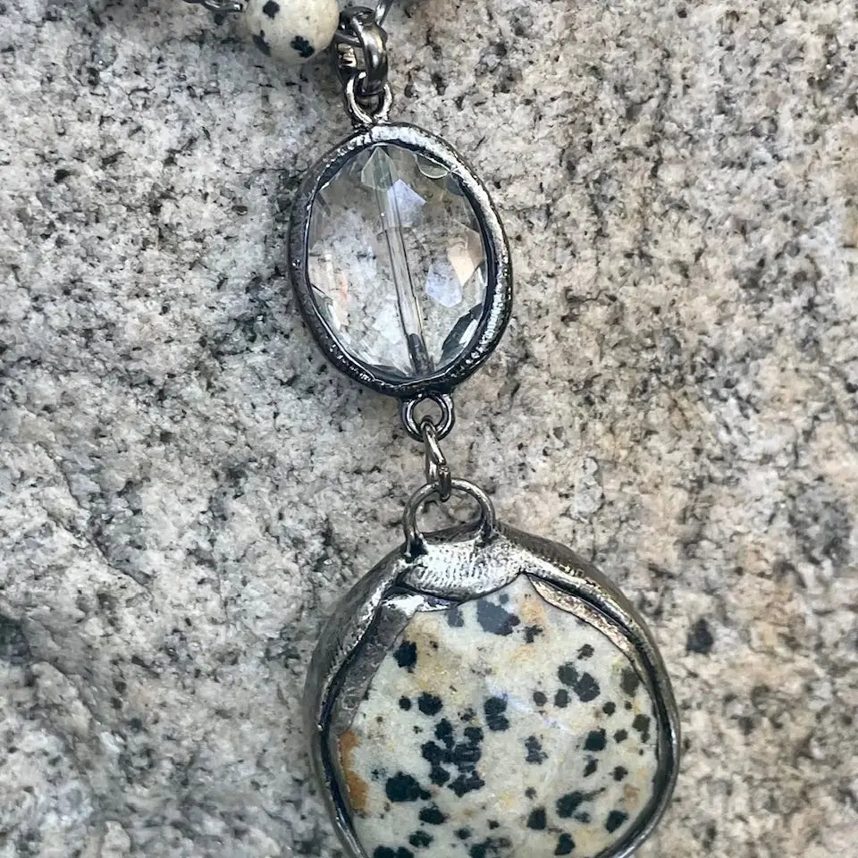 Shasta Soldered Stone and Crystal Necklace. Speckled