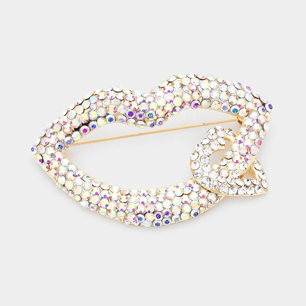 Rhinestone Lip Heart Pin Brooch