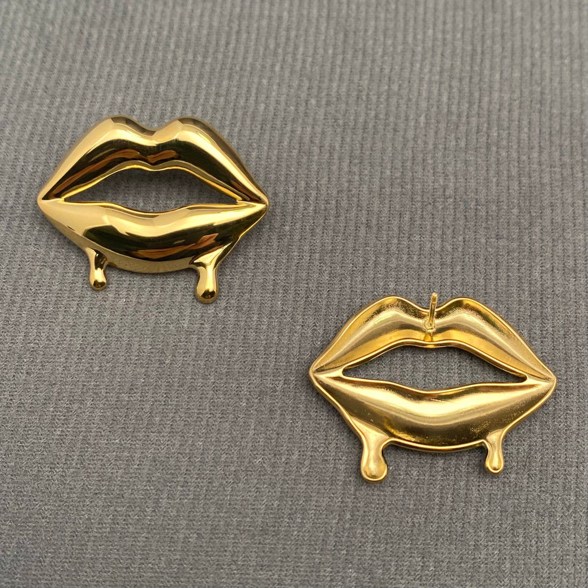 Glossy Lips Design 18K Gold Plated S.Steel Earrings - FGS