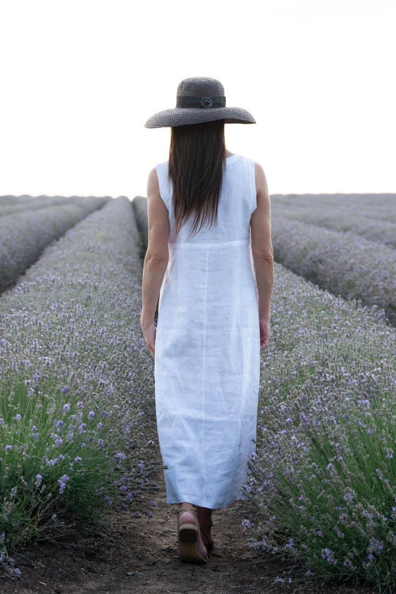 Sleeveless Long Linen Dress Prima: White