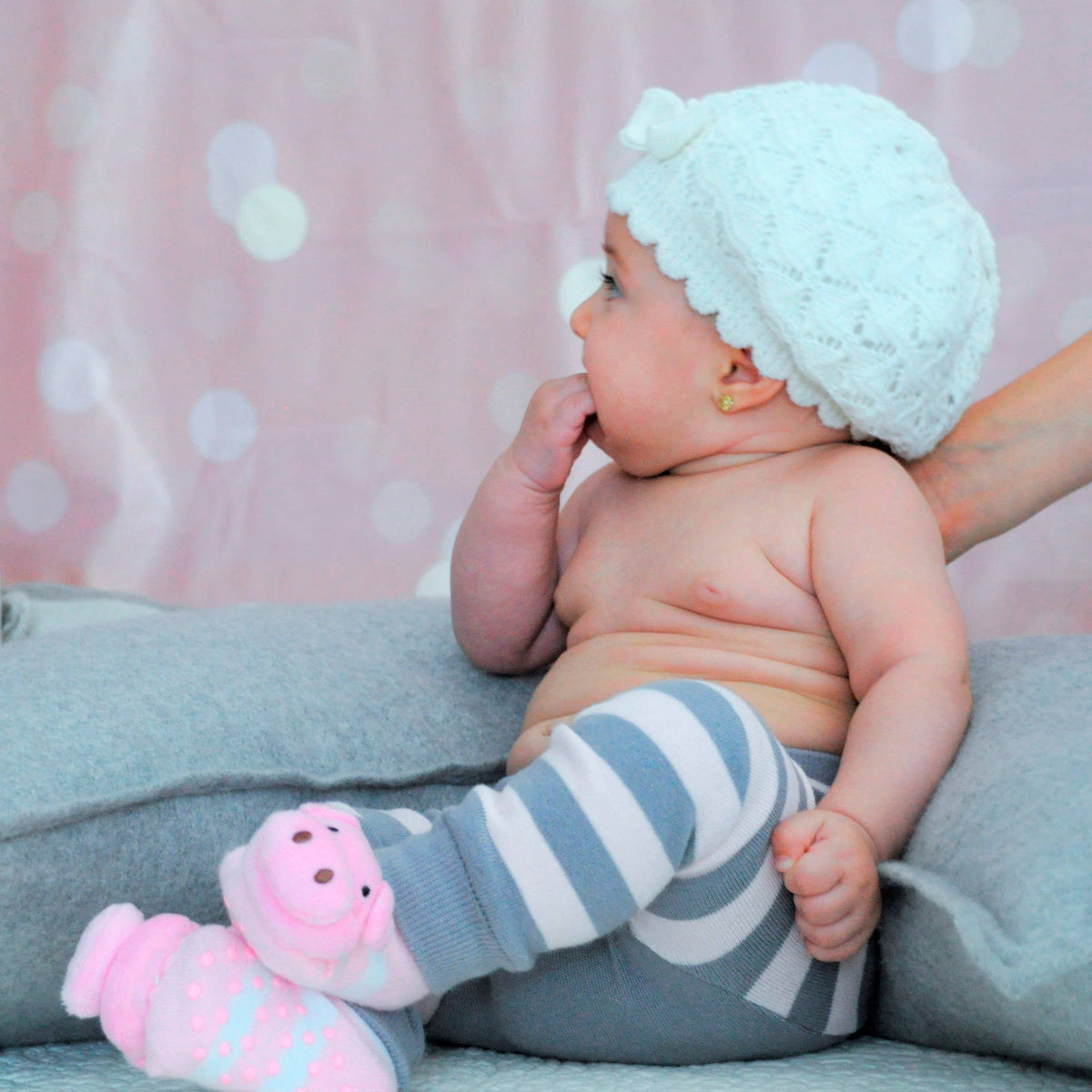 Pink and White Pig Boogie Toes Rattle Socks: 0 - 1 Y