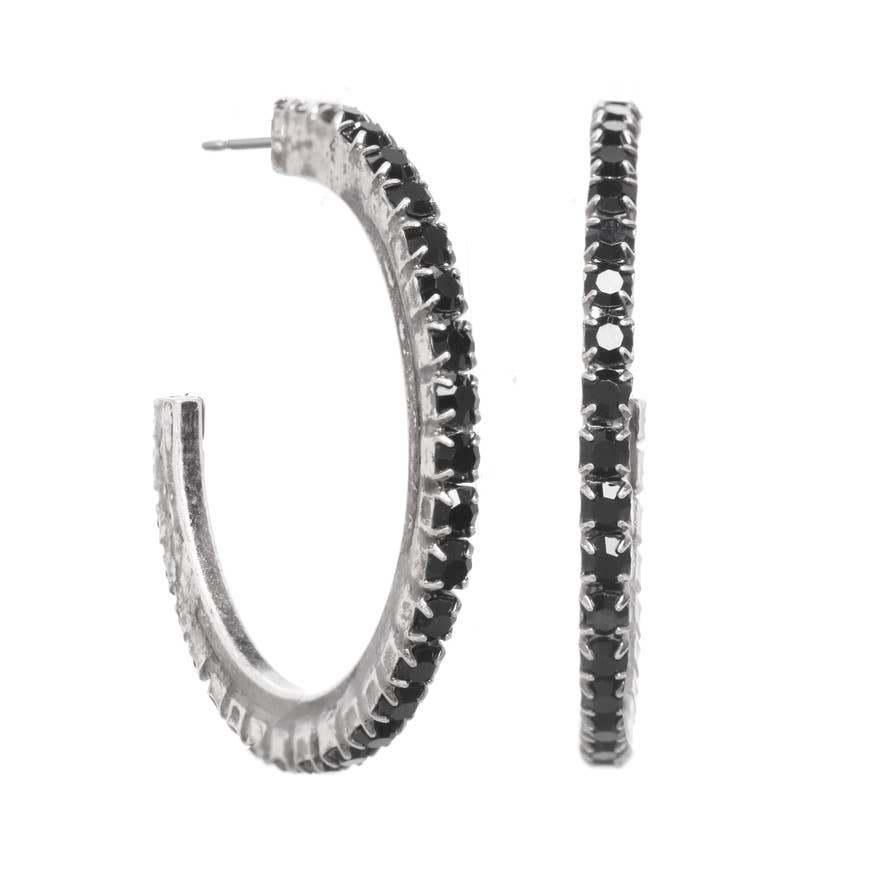 Slim Hoop Earrings in Antique Silver: Jet