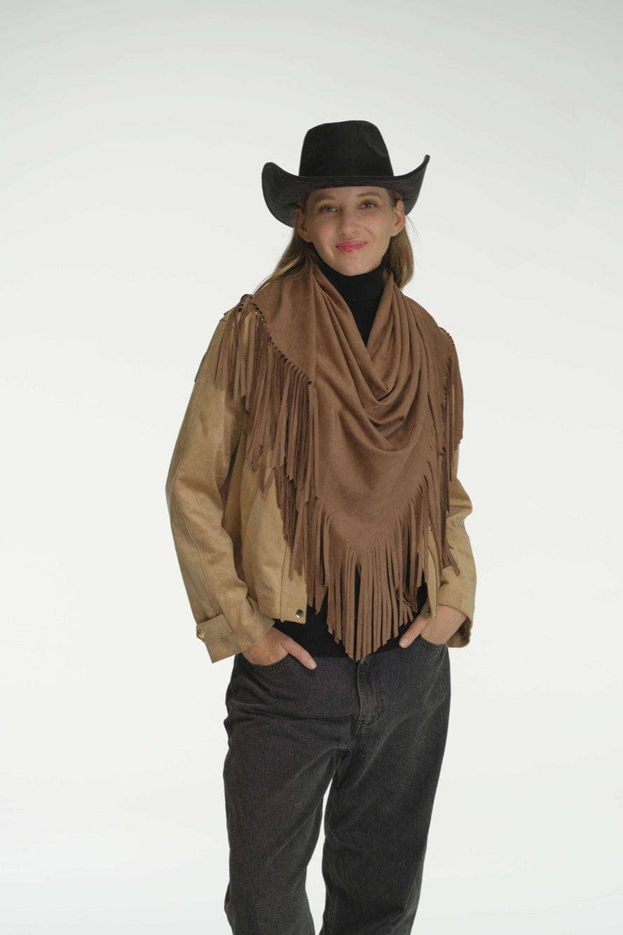 Faux Suede Triangle Fringe Scarf