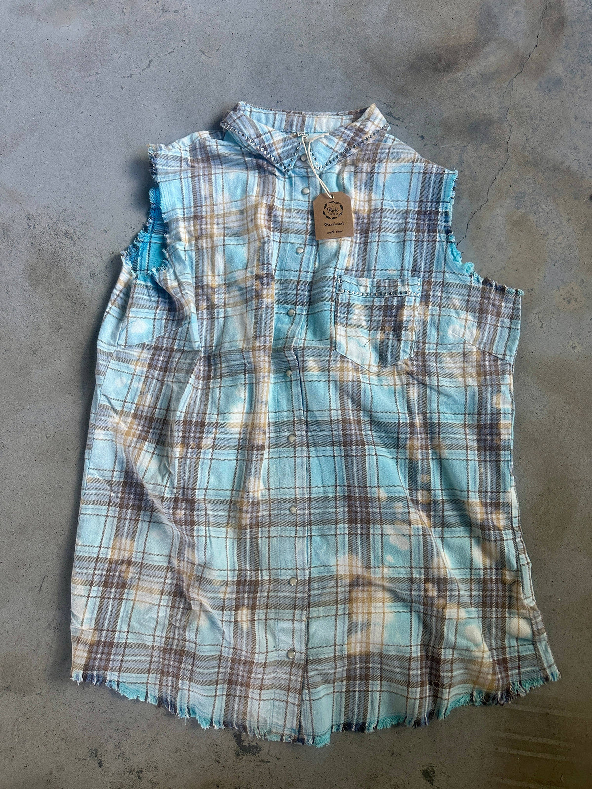 Distressed Sky Blue Flannel Vest