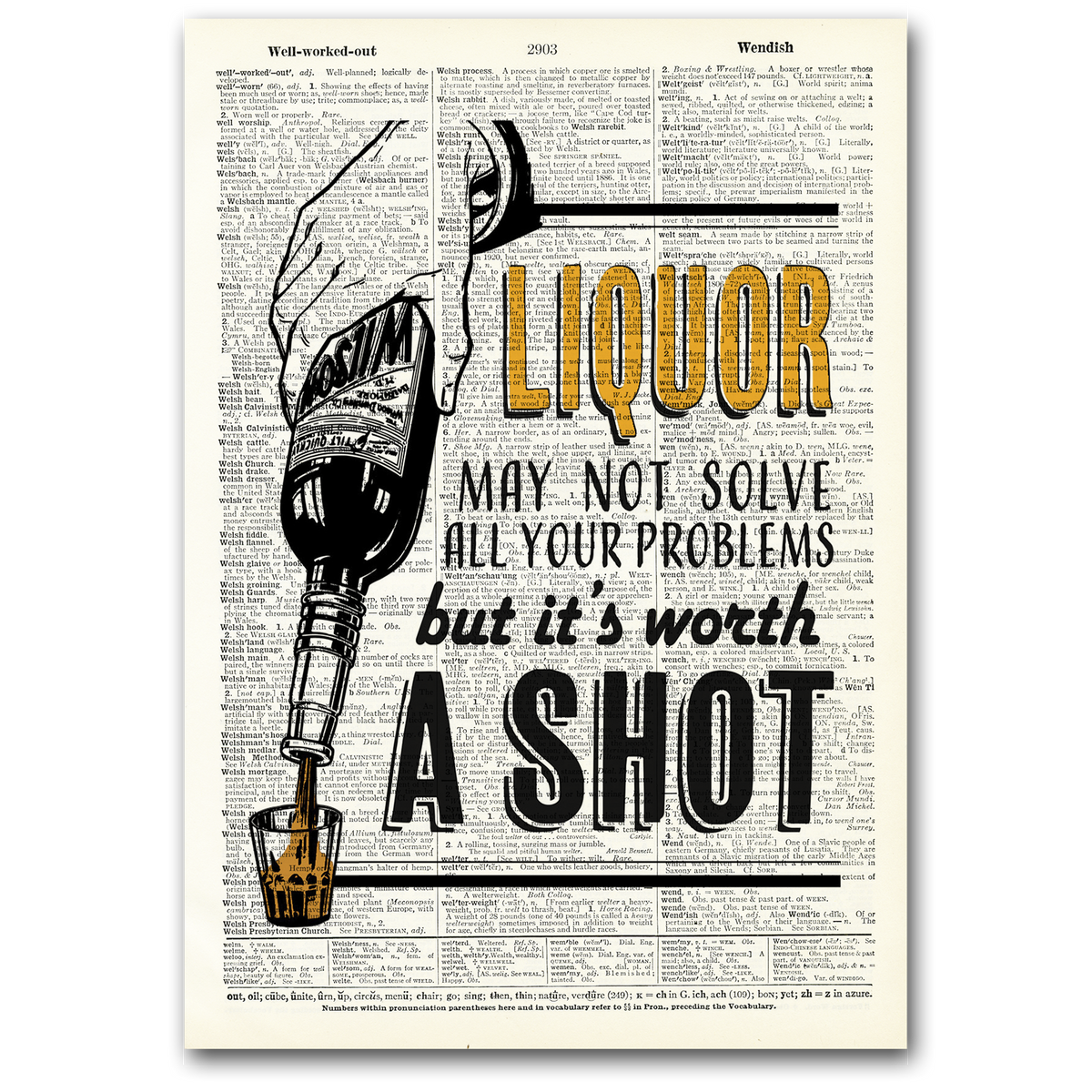 Art Print | Dictionary Page | Vintage | Liquor Worth a Shot