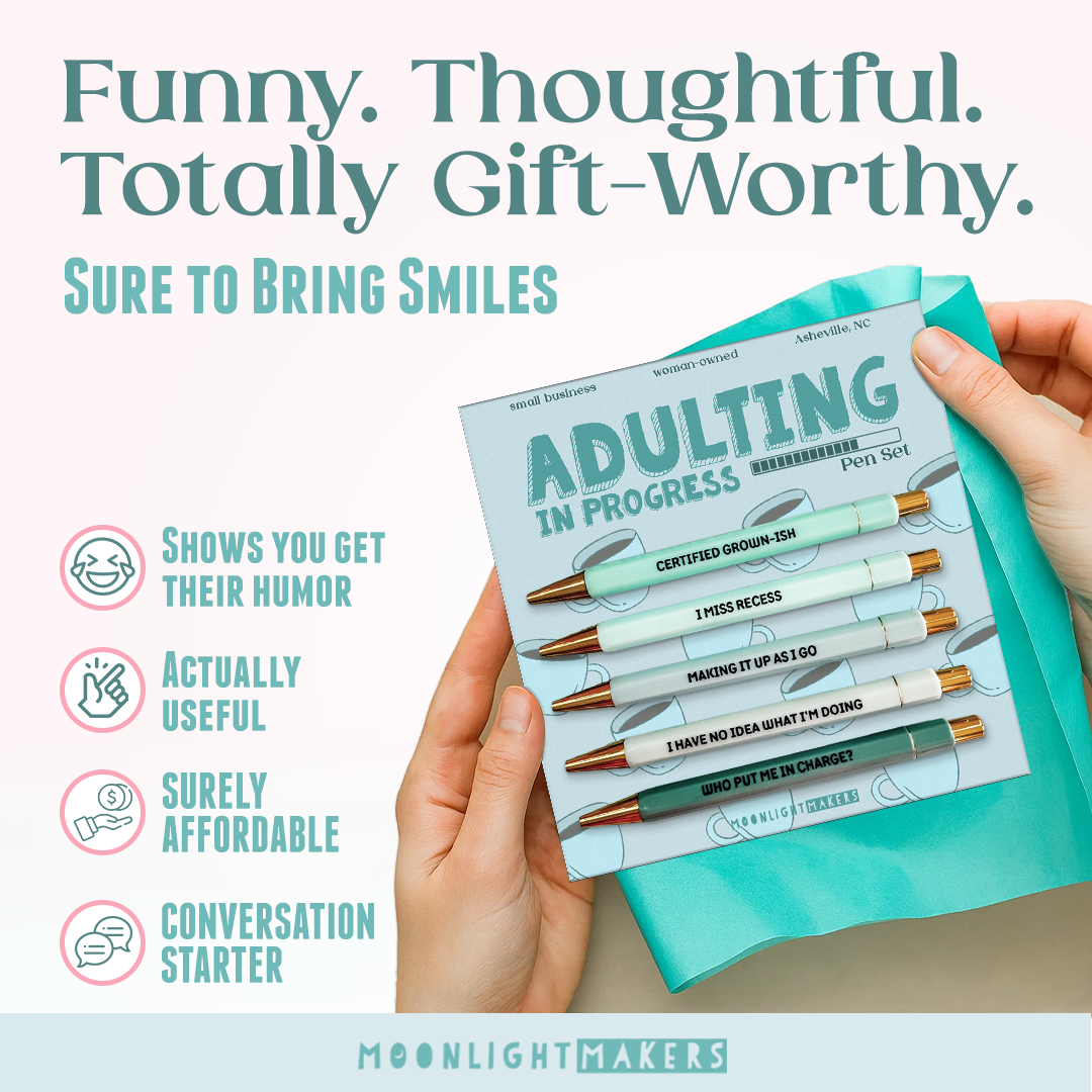 Adulting In Progress - Pen Set - Funny Gift : With Plastic Sleeves