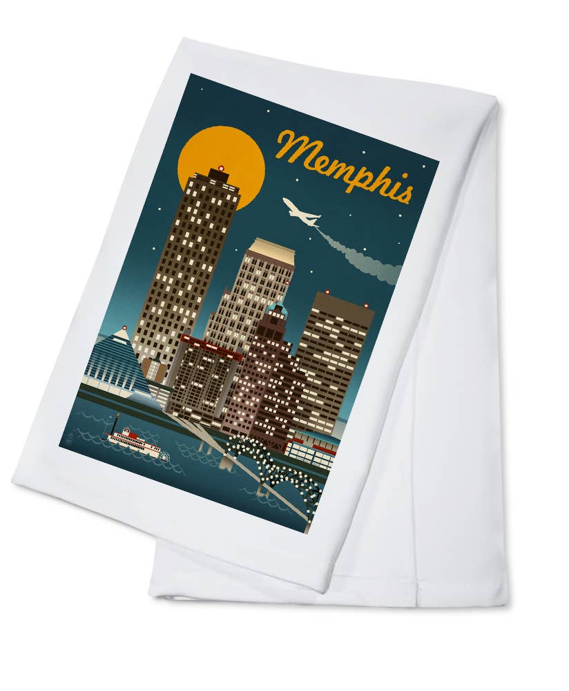 ORGANIC TEA TOWEL Memphis, Tennesseee, Retro Skyline