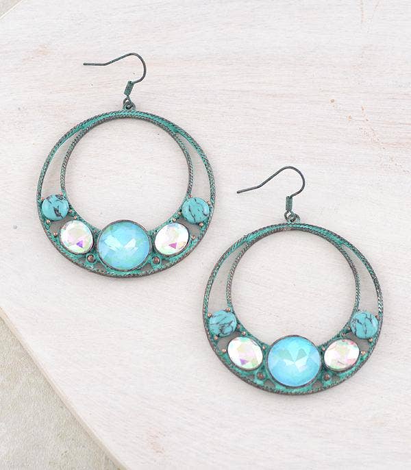 Glass Stone Turquoise Circle Earrings
