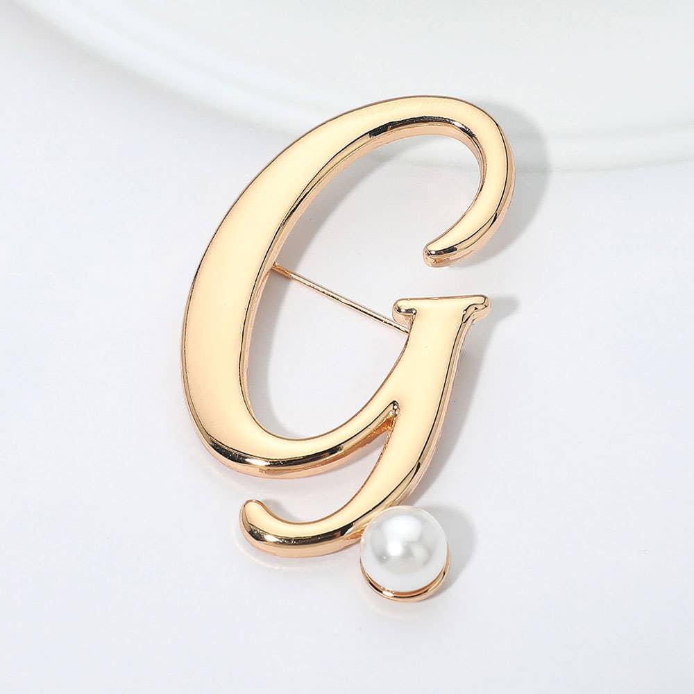 Pearl Accent Initial Letter Pin Brooch
