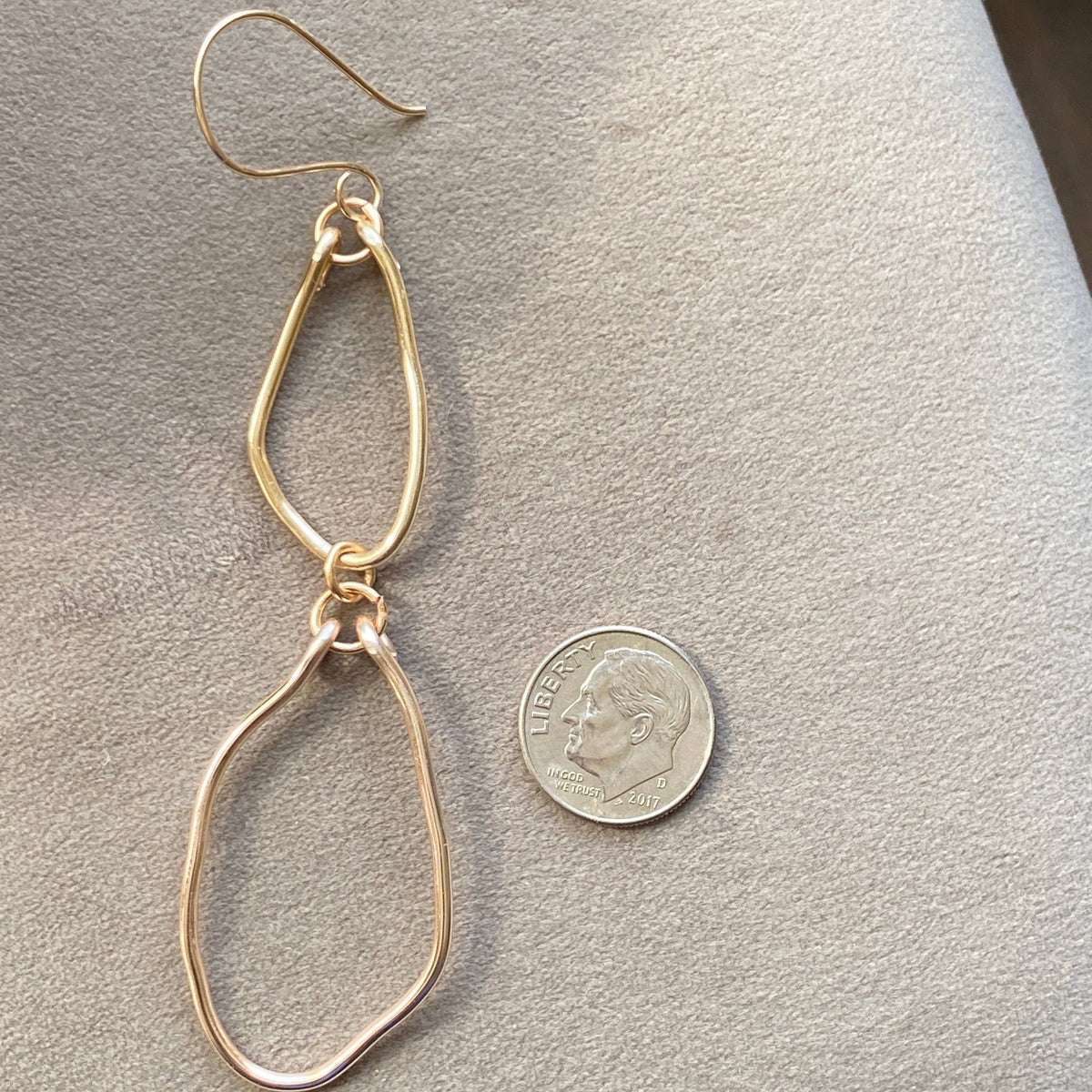 Double Hoop Organic Oval Gold Earrings Handmade: Yellow Gold