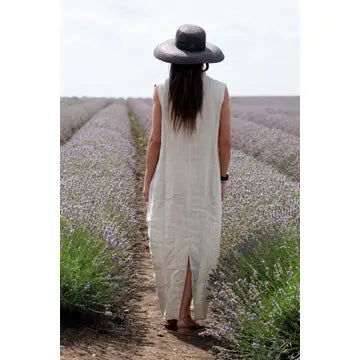 Linen V Neck Dress Iveta: Natural