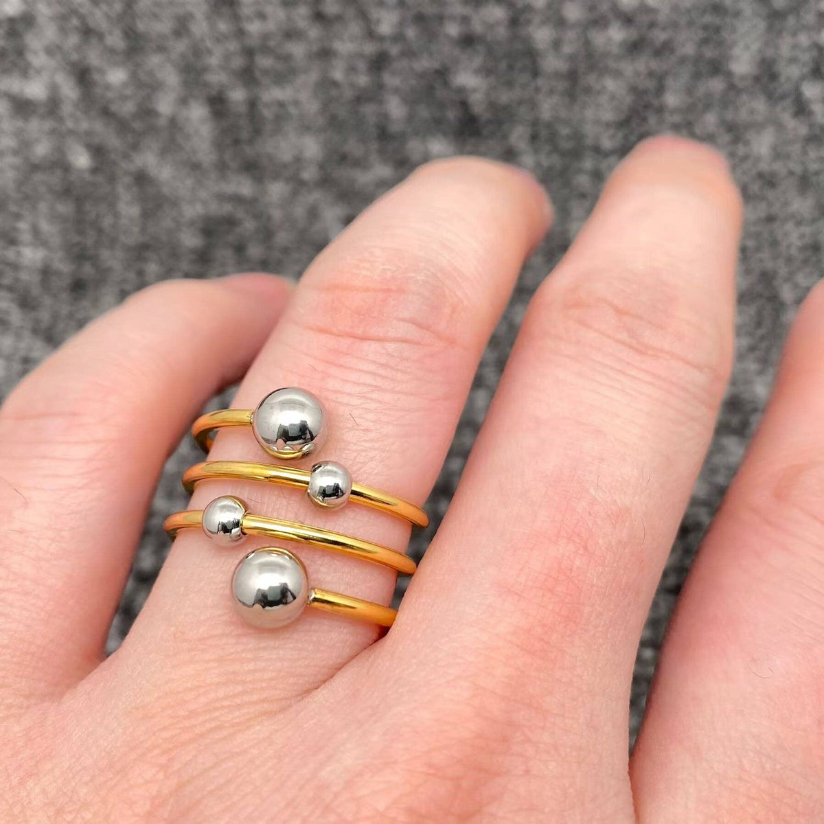 Two Tone Steel Ball 18K Gold Plated S.Steel Ring - FGS