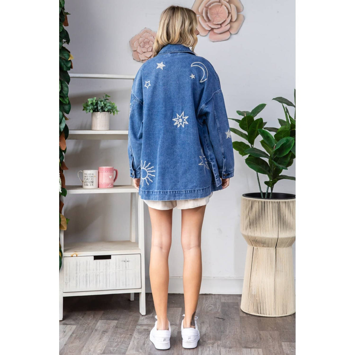 Embroidered Denim Jacket	: Medium Wash