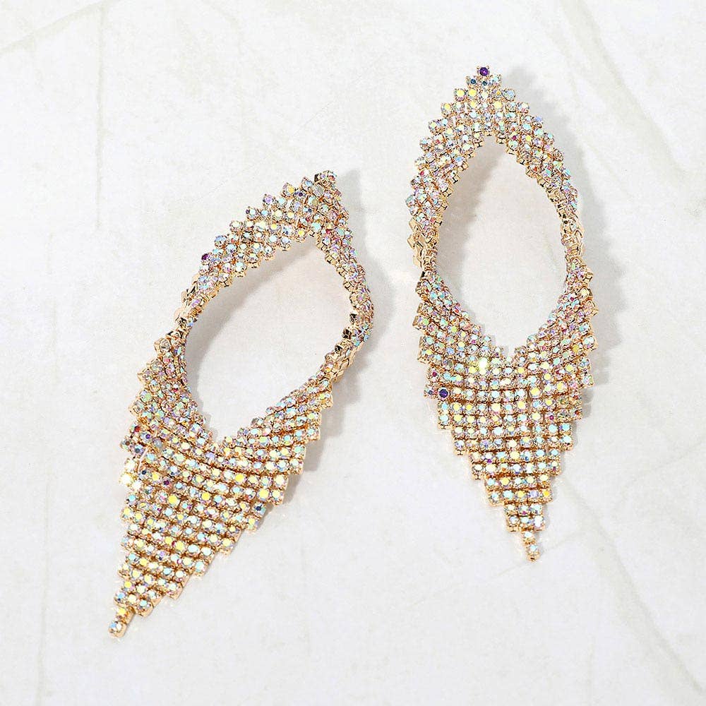 Abstract Rhinestone Fringe Glam Statement Earrings
