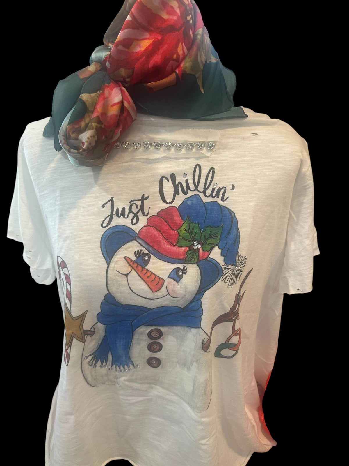 Just Chillin' Snowman Tattered Shirt