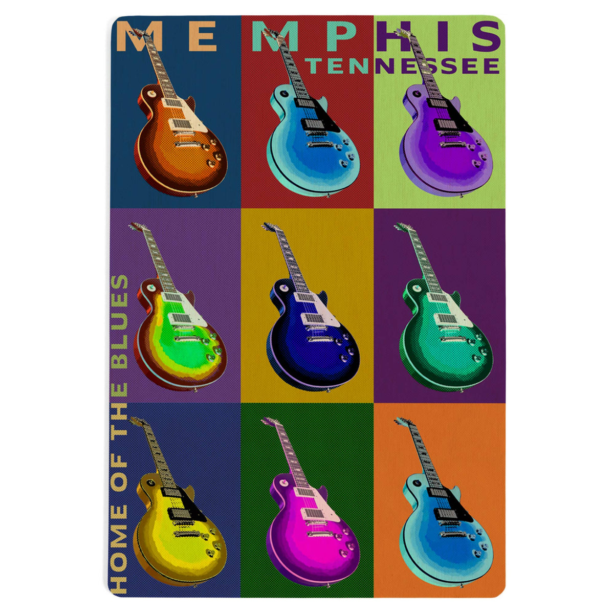 WOOD POSTCARD Memphis, Tennessee, Guitar Pop Art