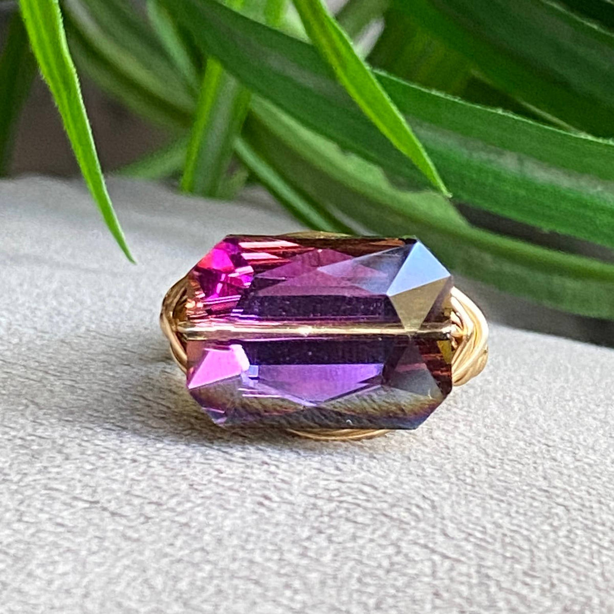 Purple - Crystal Ring Cocktail Statement Silver Wire Wrapped: Purple / Sterling Silver Plated