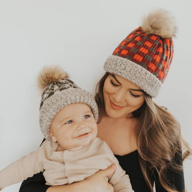 Red Buffalo Check Pom Pom Beanie Hat