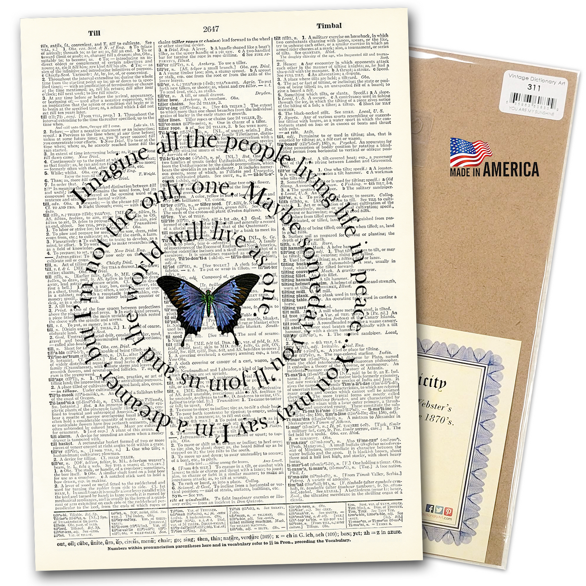 Art | Dictionary Page | Vintage | Imagine all the people